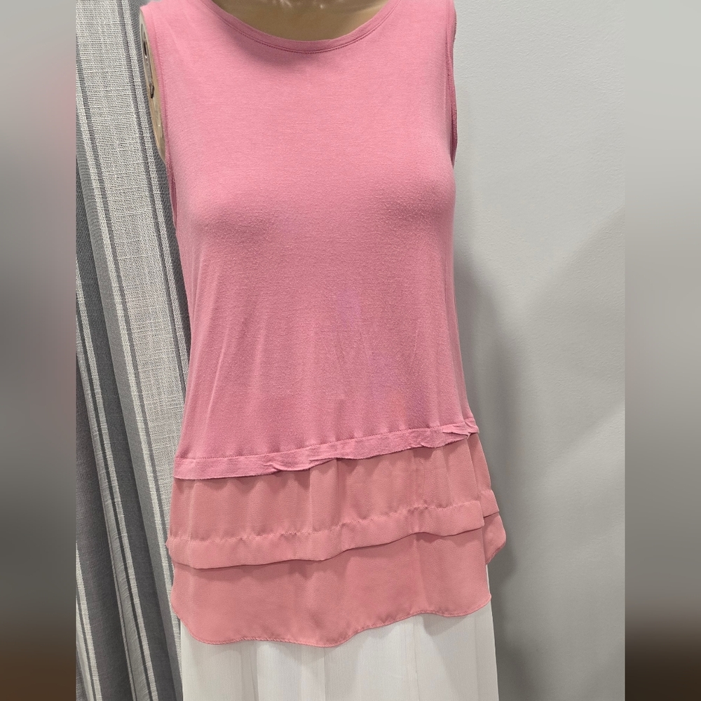 1008 Loft Women Pink Size M Sleeveless Ruffle Tank Top Shirt Summer Casual